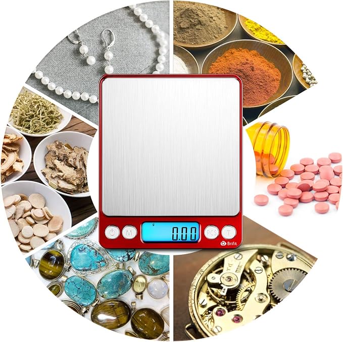 AMIR Upgraded Digital Kitchen Scale, 500g Mini Pocket Jewelry Scale, Cooking Food Scale with Back-Lit LCD Display, 2 Trays, 6 Units, Auto Off, Tare, Stainless Steel (Batteries Included)