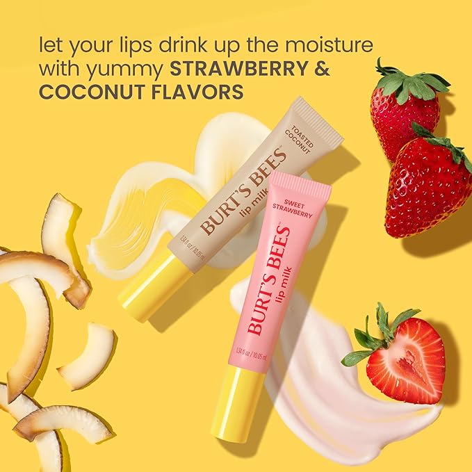 Burt’s Bees Lip Milk, Daily Lip Moisturizer, Toasted Coconut, Vitamin Enriched Moisturizing Lip Balm with Almond Milk and Jojoba Oil, Hydrating for Softer Lips, 1 Tube, 0.34 Fl Oz