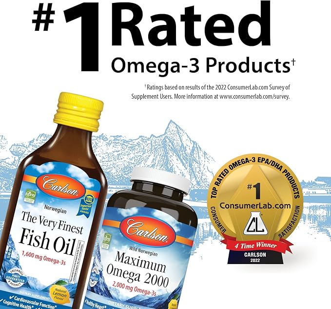 Carlson - Omega-3 + D & K, 1430 mg omega-3s, 2000 IU (50 mcg) D3, 90 mcg K2 as MK-7, Heart Health, Bone Support, Lemon, 200 mL