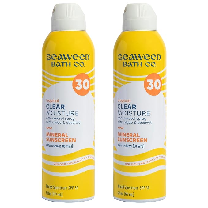 Seaweed Bath Co. Clear Moisture Mineral SPF 30 Broad Spectrum Sunscreen Spray - With Nourishing Algae, Coconut & Hyaluronic Acid - Tropical Scented - 6 oz (Pack of 2)