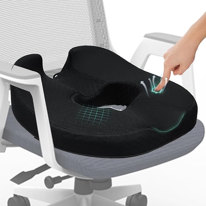 Donut Pillow Donut Cushion Chair Seat Cushion - The Memory Foam Firm Coccyx Pad You Need for Comfort During Long Sitting at Office Chairs, Gaming & Car Seats!(A-Black, Large)