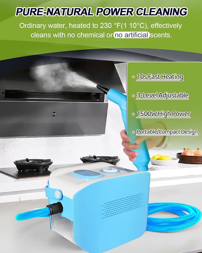 Steam Cleaner for Home, 10s Heat-Up, 4.5BAR High Pressure Portable Steamer for Cleaning, 3 Levels Adjustable Pressurized Handheld Steam Cleaner for Car, Grease,Tile, Dirt, Grout, Bed bugs, Blue