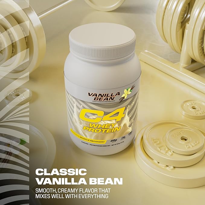 Cellucor C4 Whey Protein Powder, Vanilla Bean - 25g Protein, 0g Added Sugar, 130 Calories Per Serving, Supports Muscle Recovery, 66 Servings, Premium Whey for Post-Workout
