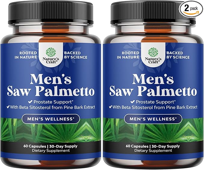 Saw Palmetto for Men with Beta Sitosterol - Saw Palmetto Extract Prostate Support Supplement for Men's Health & Better Bladder Control Plus Restoring Hair Supplement for Hair Health for Men - 2 Pack