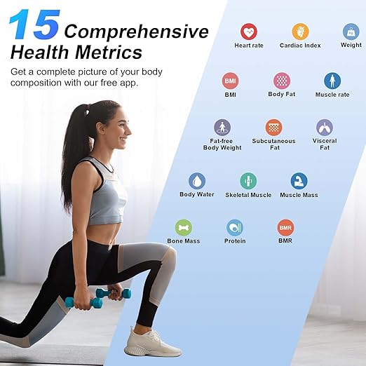 Digital Bluetooth Body Fat Scale – Ultra‑Precise Smart Bathroom Weight Scale with 15 Body Composition Metrics, Large Backlit Display, App Sync (Fitdays, Apple Health, Google Fit) & Multi‑User Profiles