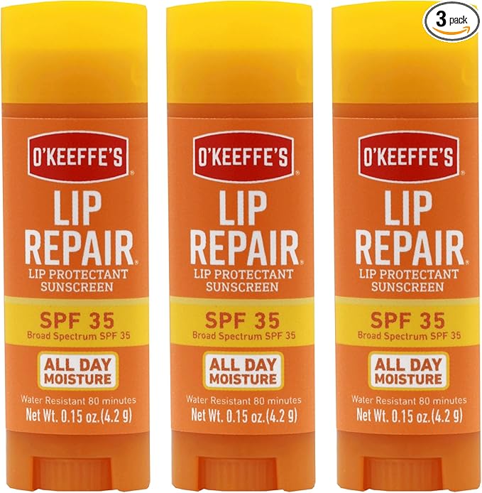 O'Keeffe's Lip Repair SPF 35 Lip Balm - Stick (3 Pack) - Sun-Safe Moisturizer for Extremely Cracked, Dry Lips