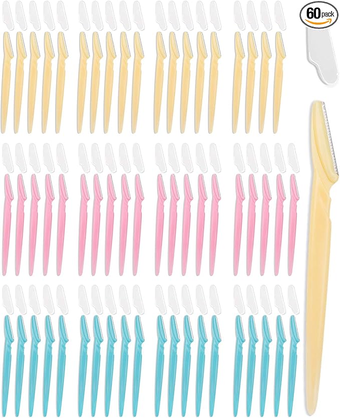Dermaplane Razor, 60 Pcs Face Razors for Women and Men, Multipurpose Eyebrow Razor, Dermaplaning Tool for Face by MoHern， Multi-Color
