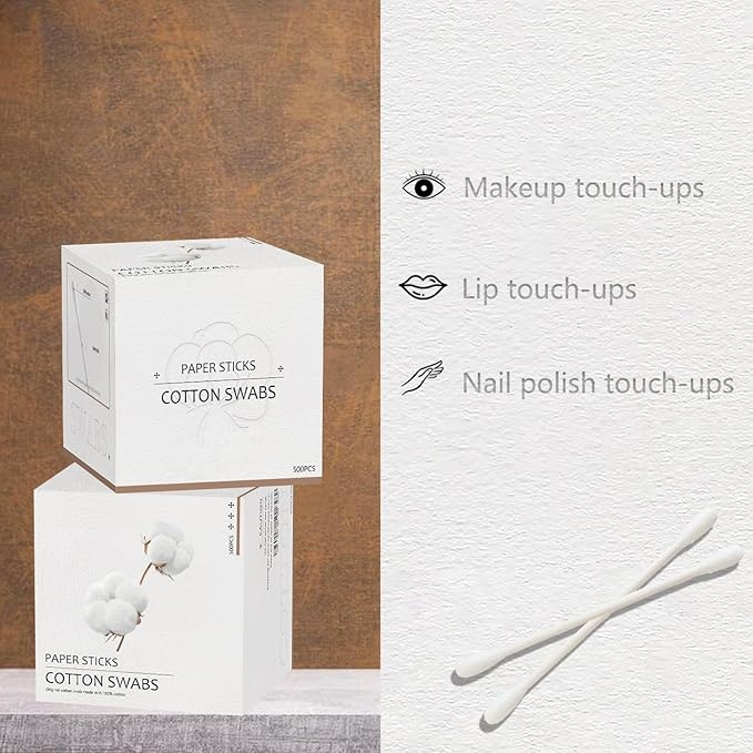 Cotton Swabs with Paper Sticks 1000ct, Double Round Cotton Buds for Beauty& Personal Care