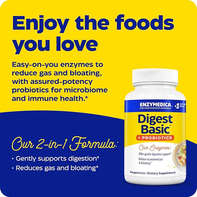 Enzymedica, Digest Basic + Probiotics, Gentle Digestive Enzymes with 400 Million CFU Active Cultures per Capsule, 30 Capsules