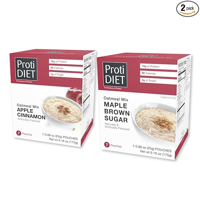 ProtiDIET High Protein Oatmeal, Maple Brown Sugar and Apple Cinnamon - 14 Packets - Sugar Free Instant Oatmeal - High Protein Oats, Rich in Fiber - Healthy Breakfast
