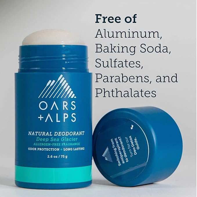 Oars + Alps Aluminum Free Deodorant for Men and Women, Dermatologist Tested and for Sensitive Skin, Vegan, Deep Sea Glacier, 2 Pack, 2.6 Oz Each
