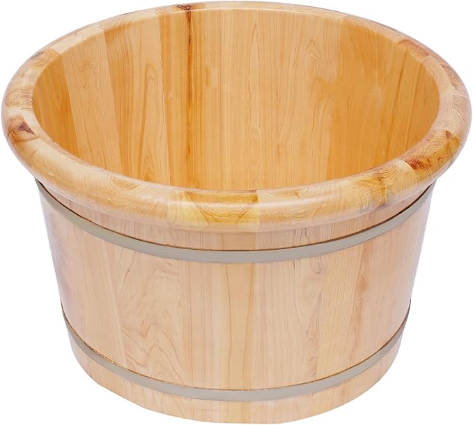 Wooden Foot Bath Bucket Foot Soaking Bath Basin with Lid Wood Footbath Barrel with Massage Roller Pedicure Barrel for Spa, Massage, Sauna 12.2 * 9.84in (Log Color)