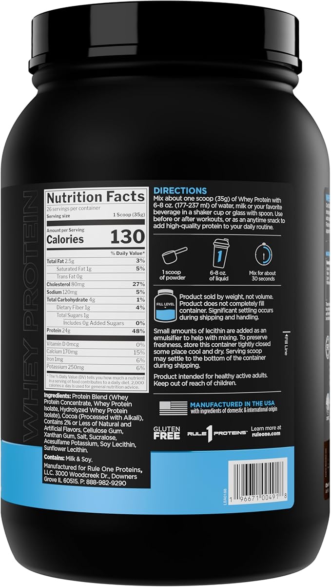 Rule 1 Whey Protein – 24g Fast-Acting Protein from All-Whey Sources with Naturally Occurring EAAs & BCAAs for Workout Recovery or Anytime Use (2 Pounds*, Chocolate Fudge)