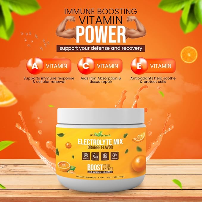 Electrolyte Powder - Refreshing Workout Recovery Electrolytes, Sugar Free, Gluten Free & Vegan, Pure Keto & Paleo Hydration Beverage, Immune Boosting Vitamins (198 Grams, Orange)