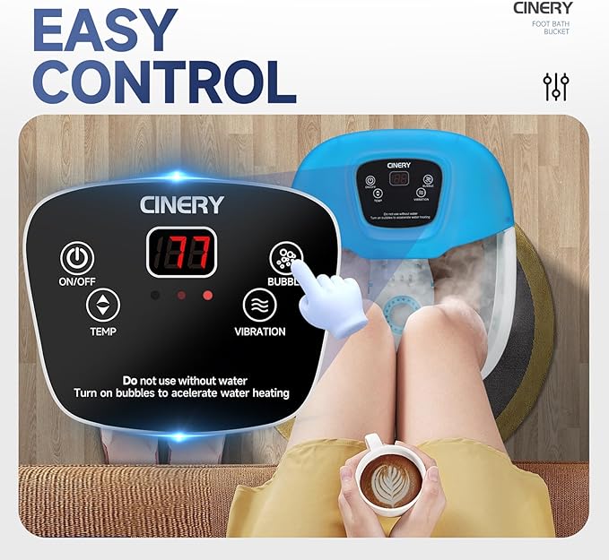 FIAHNG Foot Spa Massager with Heat, Bubbles, Vibration & Pedicure Foot Spa Massager for Feet Stress Relief