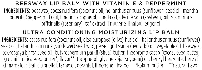 Burt's Bees Lip Balm Beeswax and Ultra Conditioning Lip Balm Pack, Hydrating Lip Moisturizer with Kokum and Shea Butter, Natural Origin Lip Care, 4 Tubes, 0.15oz.