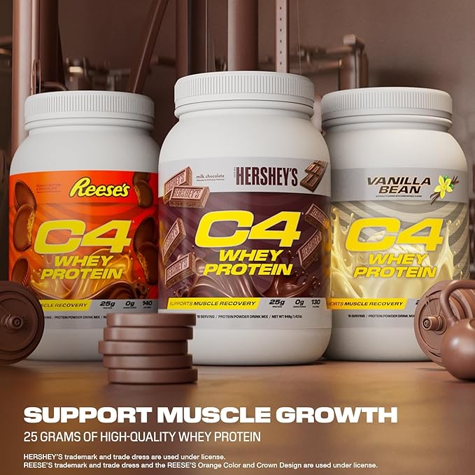Cellucor C4 Whey Protein Powder, Hershey's Chocolate - 25g Protein, 0g Added Sugar, 130 Calories Per Serving, Supports Muscle Recovery, 66 Servings, Premium Whey for Post-Workout
