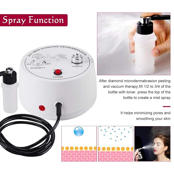 Diamond Microdermabrasion Machine, Yofuly 3 in 1 Professional Microdermabrasion Machine with Vacuum Glass Tube and Spray Bottle for Home Use Skin Care