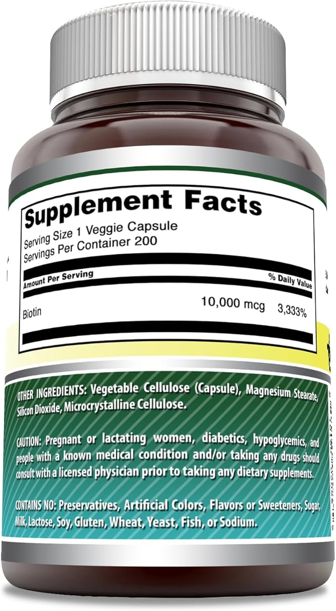 Amazing Formulas Biotin 10000 mcg Veggie Capsules | Vitamin B7 Supplement | Non-GMO | Gluten Free | Made in USA (200 Count | 3 Pack)