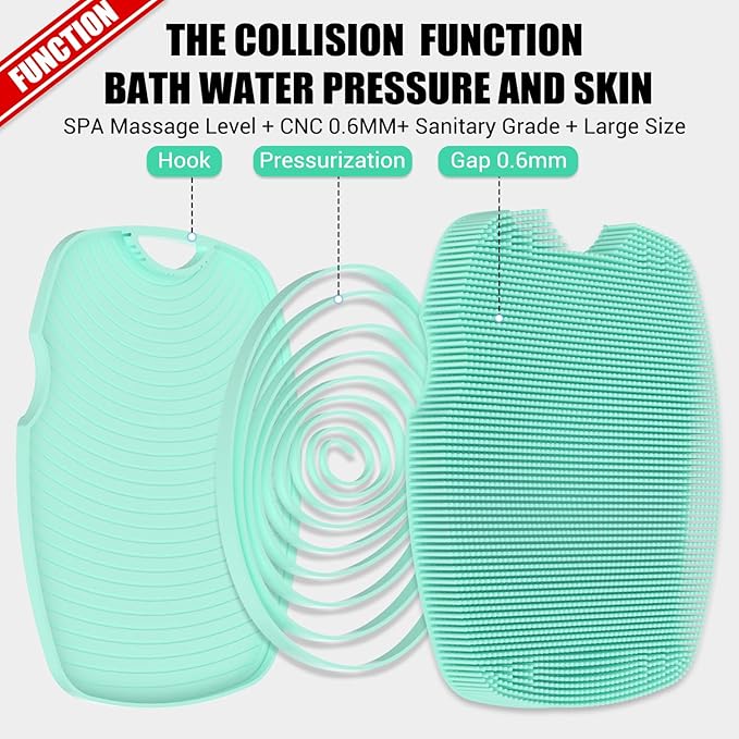 Silicone Body Scrubber Anti Slip for Shower,Zinc Infused Soft Bristles Shower Scrubber for Body Exfoliator,Hygienic,Blood Circulation - Green