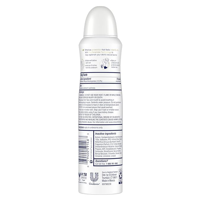 Dove Advanced Care Antiperspirant Deodorant Spray Clear Finish 3 Count Invisible antiperspirant deodorant tested on 100 colors 72-hour odor and sweat protection with Pro-Ceramide technology 3.8 oz