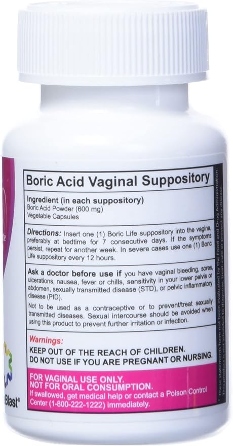 NutraBlast Boric Acid Vaginal Suppositories - 100% Pure Made in USA - Boric Life Intimate Health Support (30 Count)