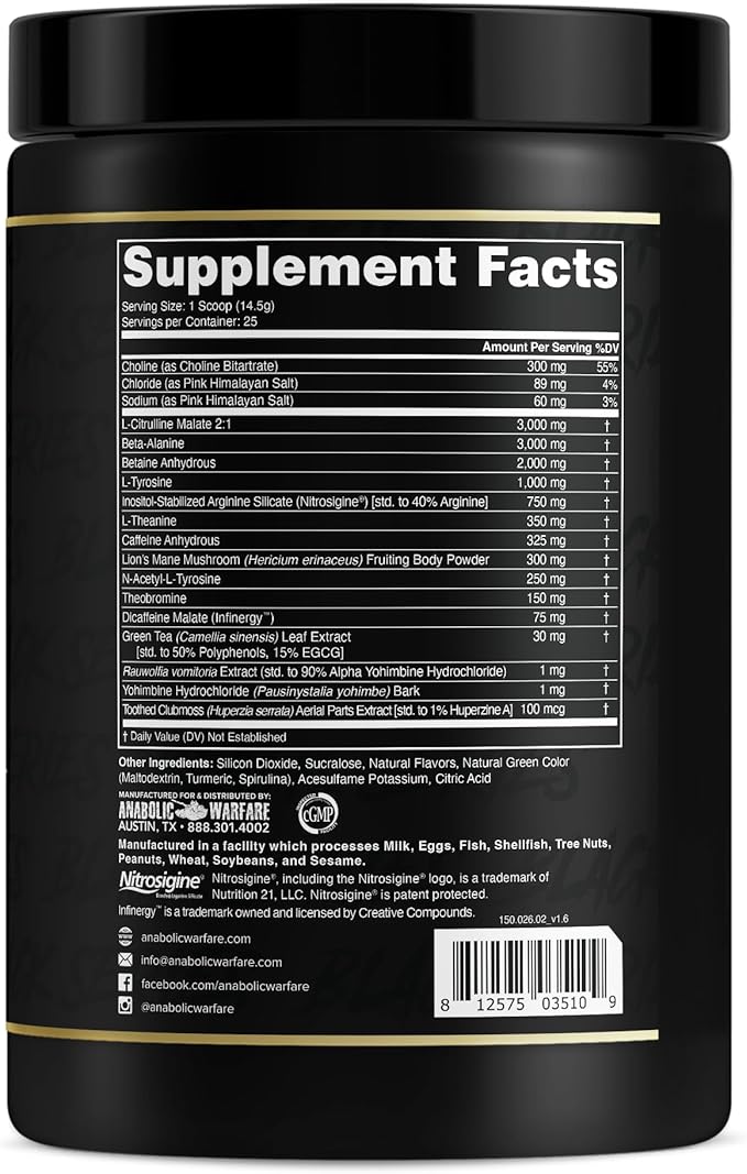 Anabolic Warfare Black Series Maniac, Pre-Workout Powder, Supports Nitric Oxide, Muscle Pumps, and Protein Synthesis* Apple Ambush