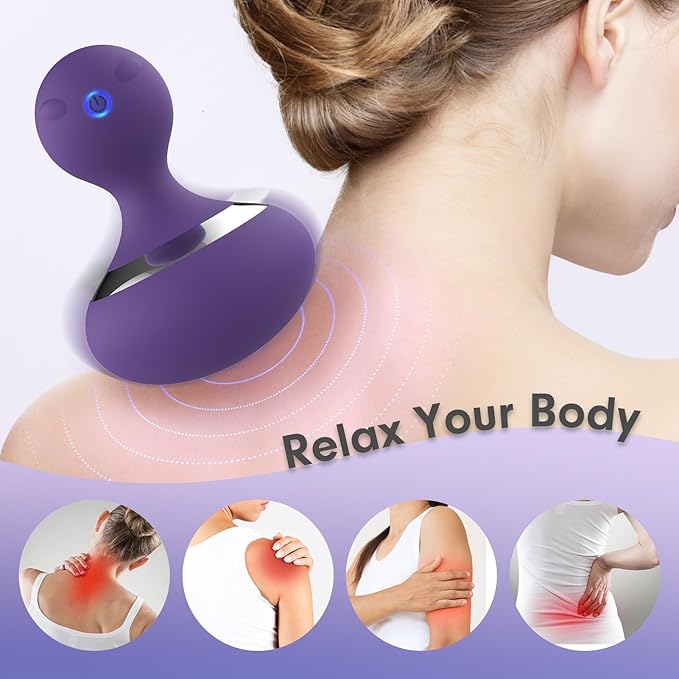Neck Massage Ball, Home Waterproof Rechargeable Handheld Muscle Massager (Purple)