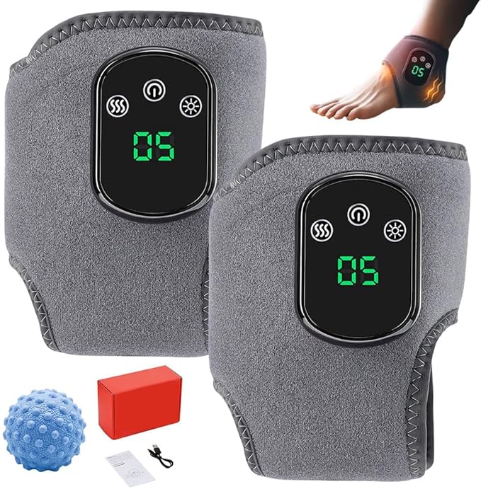 Foot Revive Massager, 3-in-1 Wireless & Portable Foot Massager with 3 Vibration Modes and 5 Heat Levels, for Heel, Arch and Ankle Comfort & Relaxation (Grey 5 Level *2PCS)