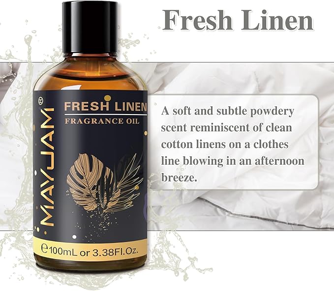 100ML/3.38FL.OZ Fresh Linen Fragrance Oils with Glass Dropper, Essential Oils for Diffusers for Home, Long Lasting Scented Oils for Diffusers Soap Candle Making