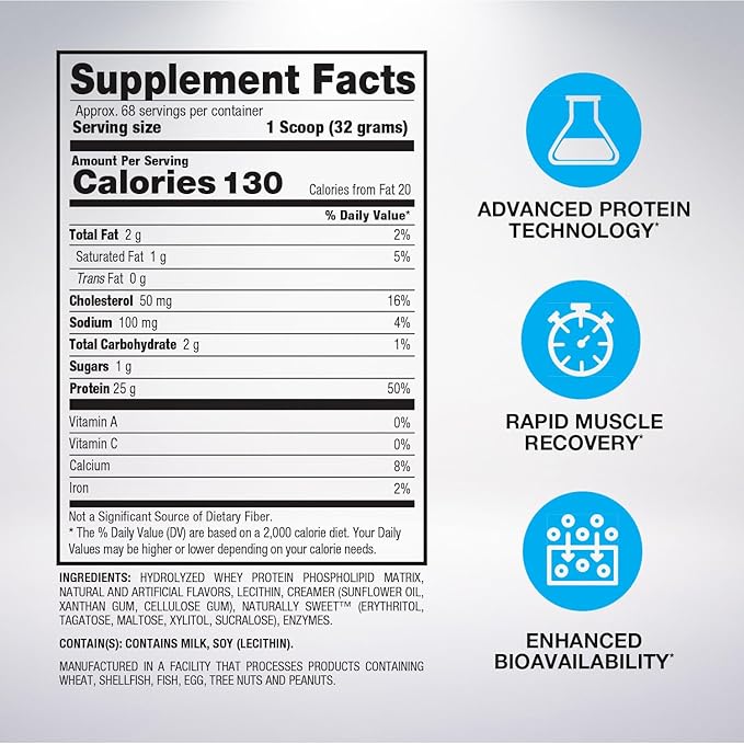 BPI Sports Hydro HD - 100% Hydrolyzed Whey Protein Powder - Muscle Growth, Recovery, 25g of Hydrolyzed Protein, Low Carb, Low Sugar, Fast Absorbing (68 Servings, Vanilla Ice Cream)