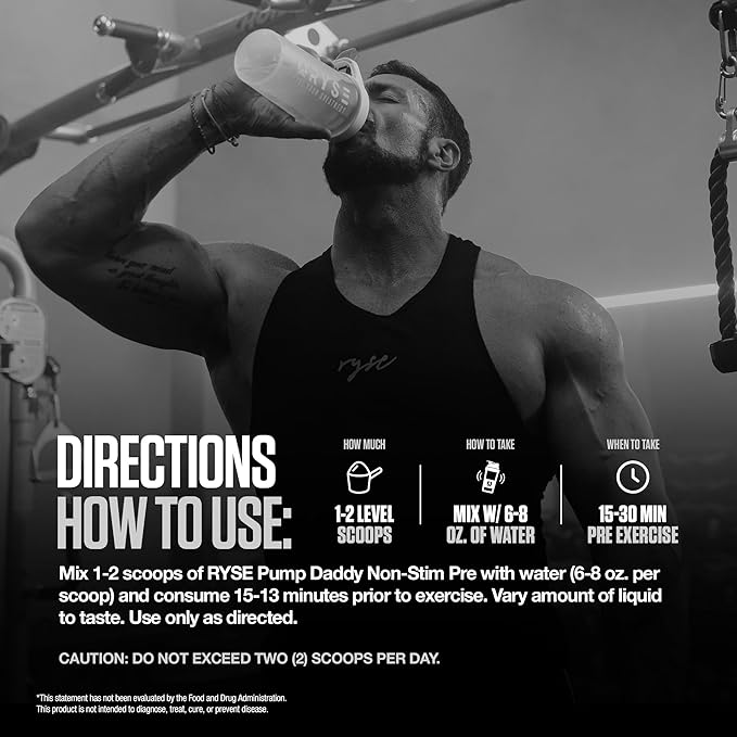 RYSE Pump Daddy V2 Pre Workout Powder - Noel Deyzel Signature - Blue Raspberry - Non-Stim Supplement with Citrulline, Creatine and Beta Alanine for Pumps, Endurance and Strength - 40 Servings