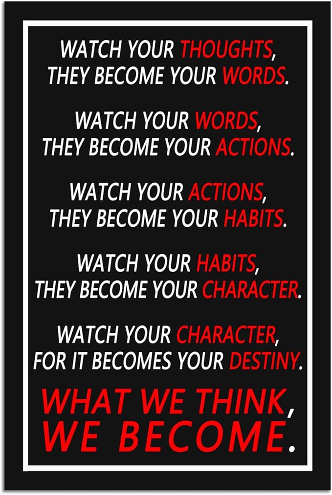 Inspirational Wall Art Home Wall Decor Watch Your Thoughts Motivational Poster Modern Canvas Paintings Prints Wall Artwork Office School Decor Stretched and Framed Ready to Hang [12''Wx 18''H]