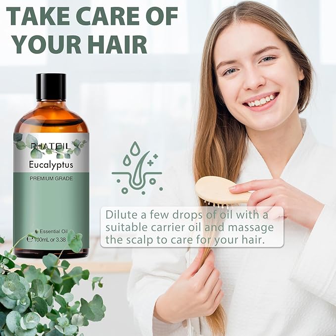 Pure Eucalyptus Essential Oil, 100% Pure Therapeutic Grade Premium Oil for Hair Care, Skin, Aromatherapy 3.38Fl Oz