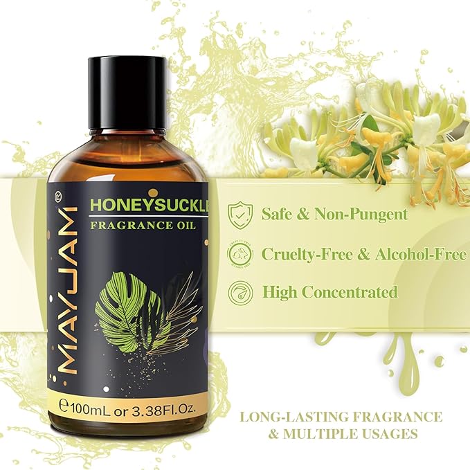 100ML/3.38FL.OZ Honeysuckle Fragrance Oils with Glass Dropper, Essential Oils for Diffusers for Home, Long Lasting Scented Oils for Diffusers Soap Candle Making