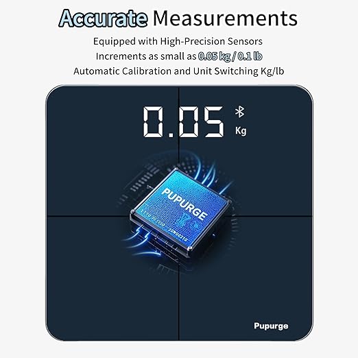 Digital Bathroom Scales with BMI, Body Fat and 25 Body Composition by Multi-Frequency Analysis, Accurate 0.1lb/0.05kg Auto-calibrated Scale for Body Weight, Clear LED/ITO Conductive Coating, 400 lbs