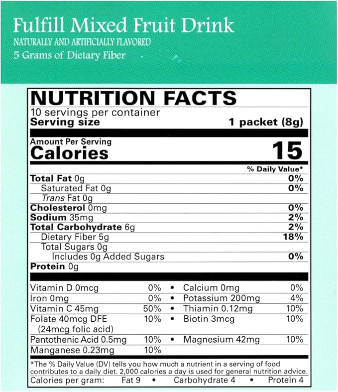 Nutmeg State Nutrition – Fulfill High Fiber Drink Mix, Low Calorie, Fat Free, Sugar Free, Naturally Flavored, Ideal Protein Compatible, Aspartame Free, 10 Servings Per Box (Mixed Fruit)