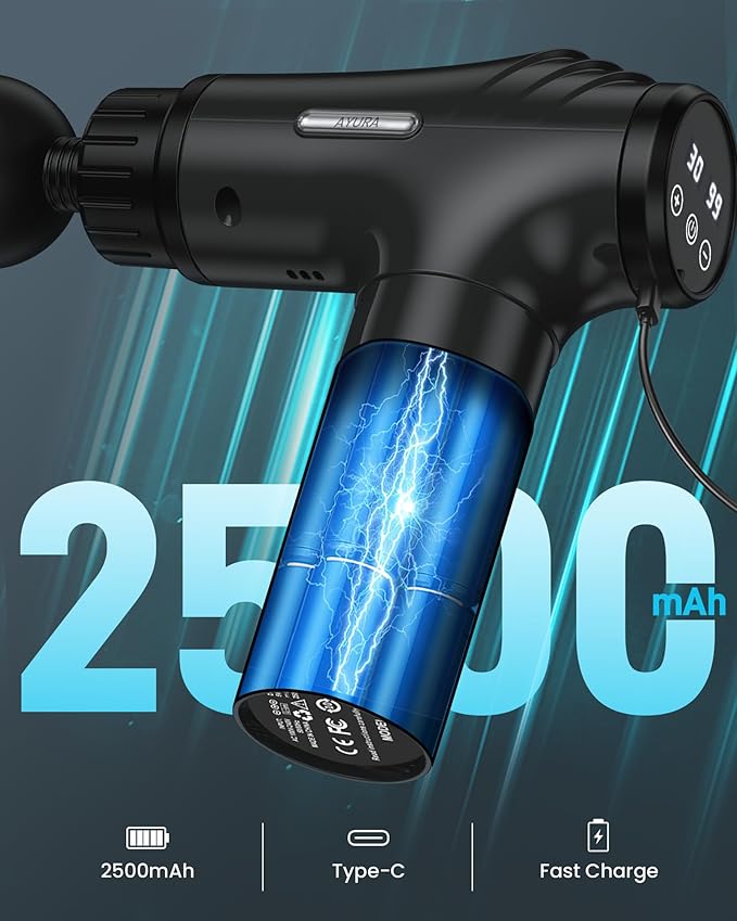 AYURA Massage Gun, Deep Tissue Percussion Massager Gun, Handheld Back Massager, Electric Massager with 30 Speeds and 6 Heads for Athletes Men Women