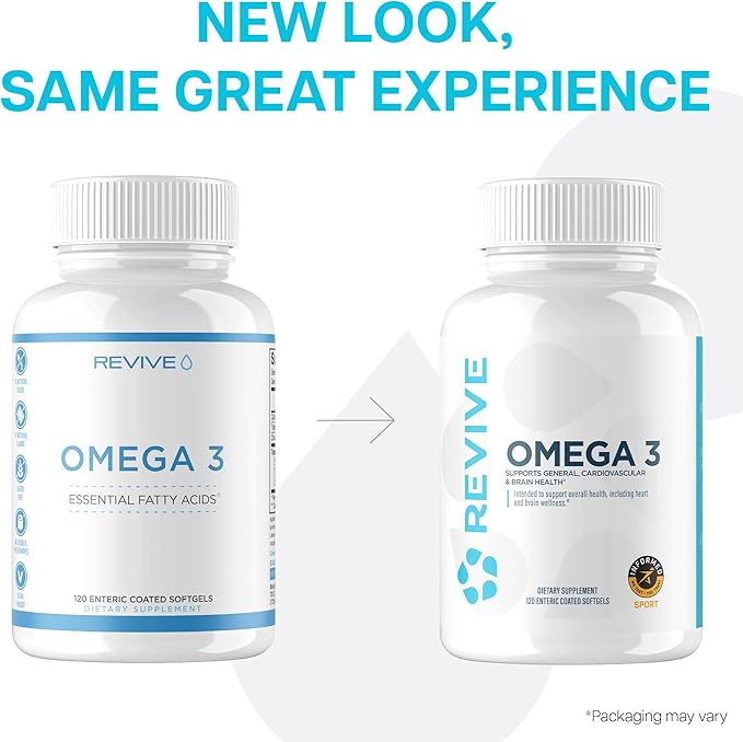 Revive MD Omega 3 Fish Oil Supplements for Men & Women - Omega 3 Softgels with EPA & DHA Fatty Acids for Healthy Skin & Joints, Heart & Brain Support - Vegan-Friendly, Gluten-Free - 120 Softgels