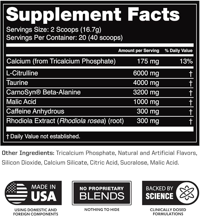Outwork Nutrition Pre Workout Powder for Men & Women - Pre-Workout Supplements Without Creatine, Nootropic Preworkout with Citrulline Malate Beta Alanine Taurine Rhodiola Caffeine (Tropical Candy)