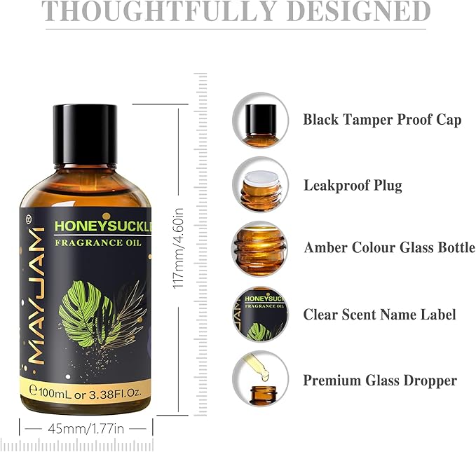 100ML/3.38FL.OZ Honeysuckle Fragrance Oils with Glass Dropper, Essential Oils for Diffusers for Home, Long Lasting Scented Oils for Diffusers Soap Candle Making