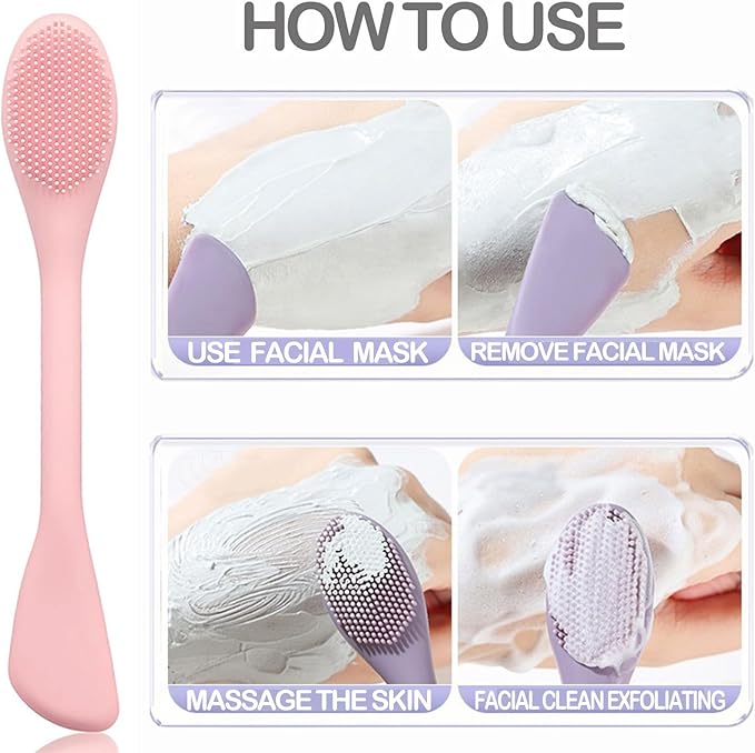 Silicone Face Mask Applicator Brush,Soft DIY Skincare Applicator Tools,Scrubber Exfoliator,Facial Cleansing Brush for Deep Gentle Exfoliating (Pink/Blue)