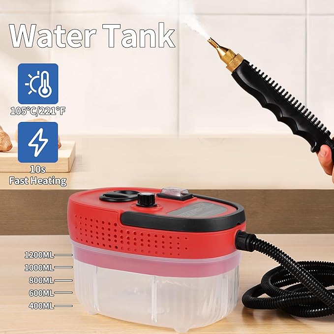 Handheld Steam Cleaner Portable High-pressure Steam Cleaner with 3 Brushes and 1 Glass Scraper Quickly Generates High-temperature Steam to Deeply Clean Kitchens and Car Seats