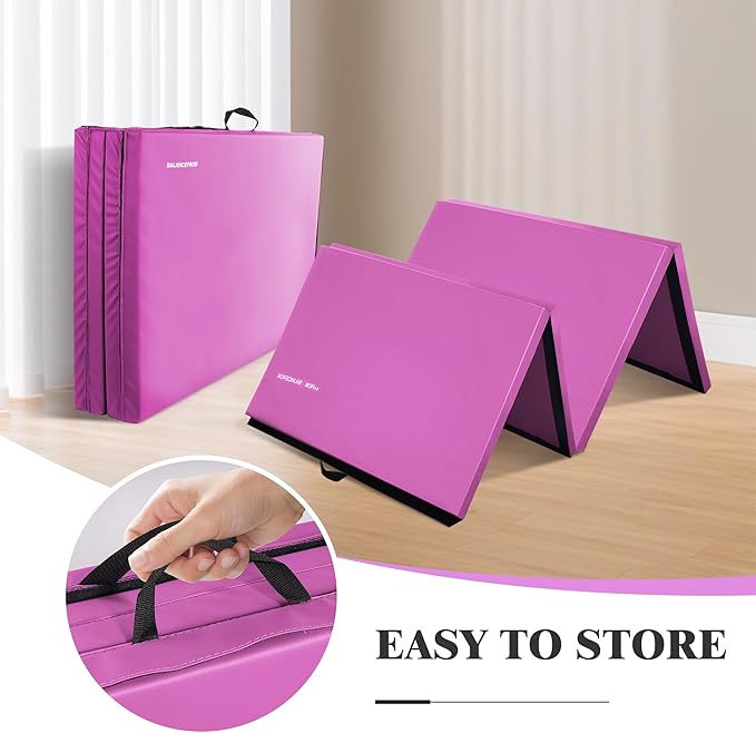 Folding Exercise Gymnastics Mat 4'x8'x2" Gym Workout Mat with Carrying Handles High-Density Anti-Tear Portable Fitness Aerobics Mats for Home Gym Yoga Pilates Tumbling MMA Core Training, Multiple Colors