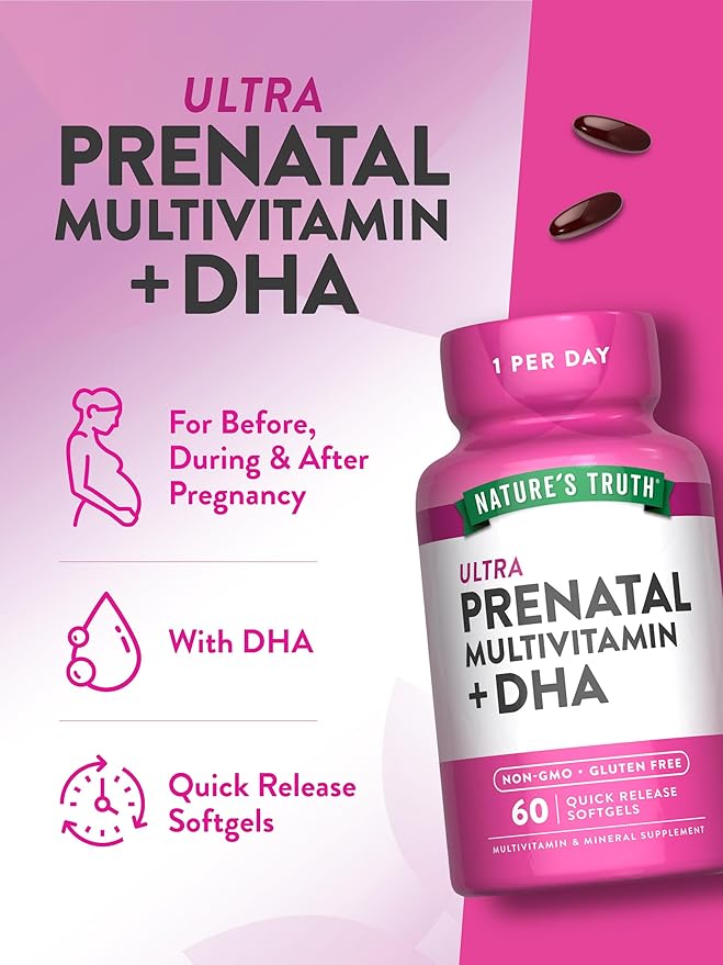 Nature's Truth Prenatal Vitamins for Women | with DHA and Folic Acid | 60 Softgels | Non-GMO & Gluten Free Supplement
