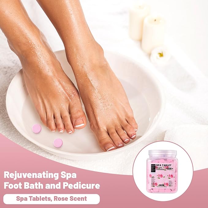 Spa Foot Bath Pedicure Tablets ,Pedicure Foot Spa Supplies,Natural & Refreshing, Relieve Fatigue, Quickly Dissolve & Remove Dead Skin, Rose Fragrance, 350-Count