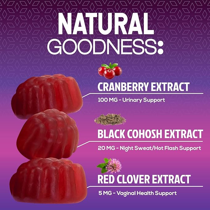Menopause Supplements for Women - 3 Billion CFU Natural Menopause Relief for Mild Hot Flashes & Night Sweats, PH, Vaginal Health Support Probiotics for Women Gummy, Probiotic Supplement - 60 Gummies