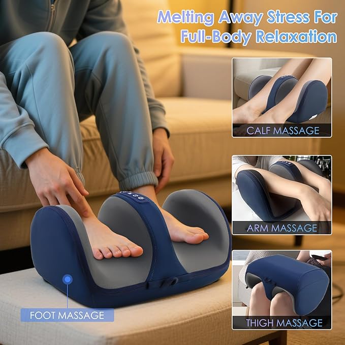 Shiatsu Foot Massager with Heat, Foot and Calf Massager for Circulation and Pain Relief, Plantar Fasciitis, Massage Feet/Arm/Calf/Ankle with Kneading Rolling, Gifts for Women & Men, Blue