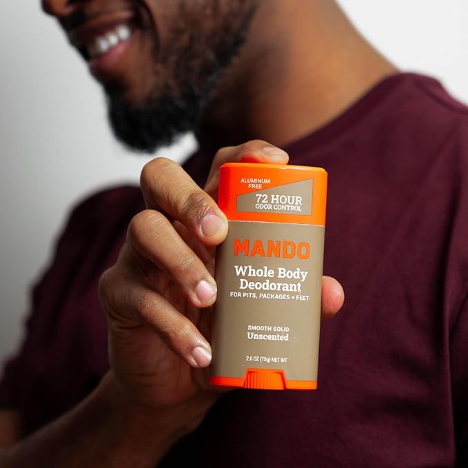 Mando Whole Body Deodorant For Men - Smooth Solid Stick - 72 Hour Odor Control - Aluminum Free, Baking Soda Free, Skin Safe - 2.6 Ounce (Pack of 2) - Unscented
