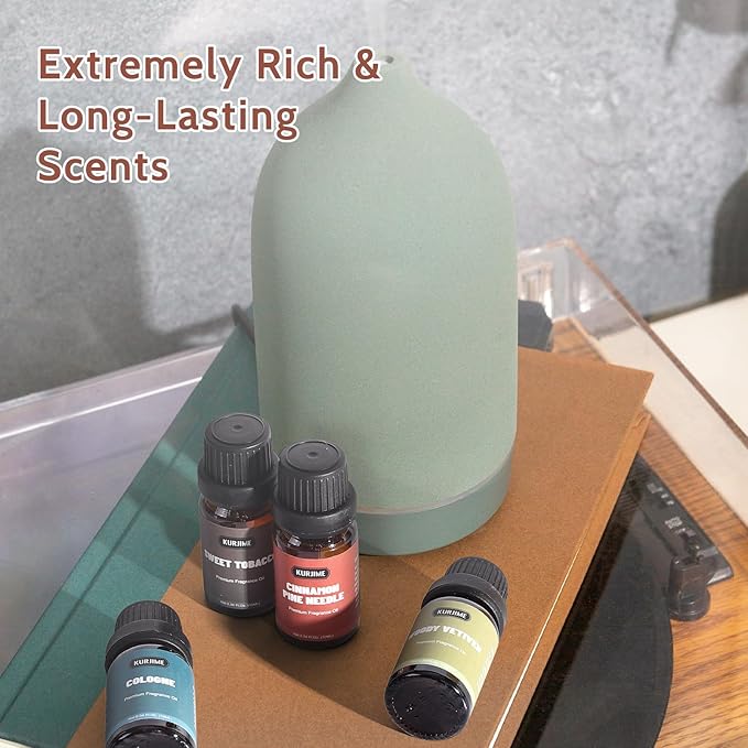 Essential Oils Set, Men Scents Fragrance Oil Essential Oils for Diffuser - Sandalwood, Teakwood, Sweet Tobacco, Cinnamon & Pine Needle, Woody Vetiver, Cologne Aromatherapy Oils for Men, 6x10ml